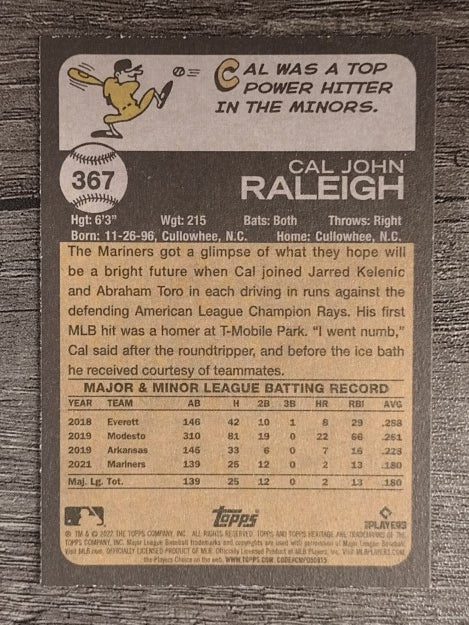 2022 Topps Heritage #367 Cal Raleigh RC