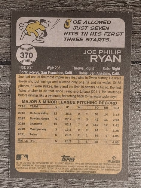 2022 Topps Heritage #370 Joe Ryan RC