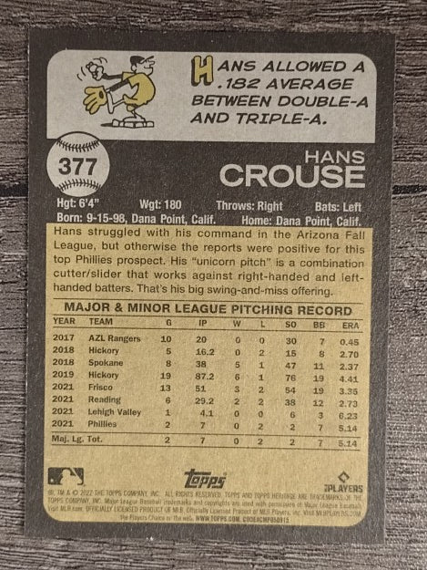 2022 Topps Heritage #377 Hans Crouse RC