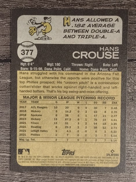 2022 Topps Heritage #377 Hans Crouse RC