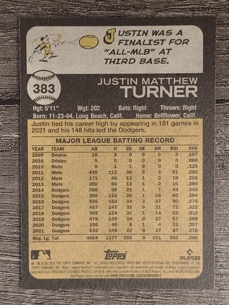 2022 Topps Heritage #383 Justin Turner