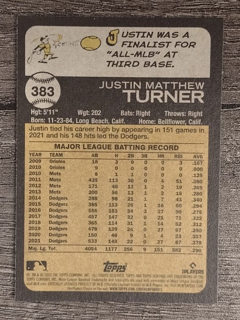 2022 Topps Heritage #383 Justin Turner