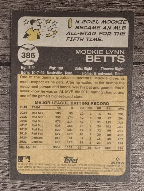 2022 Topps Heritage #386 Mookie Betts