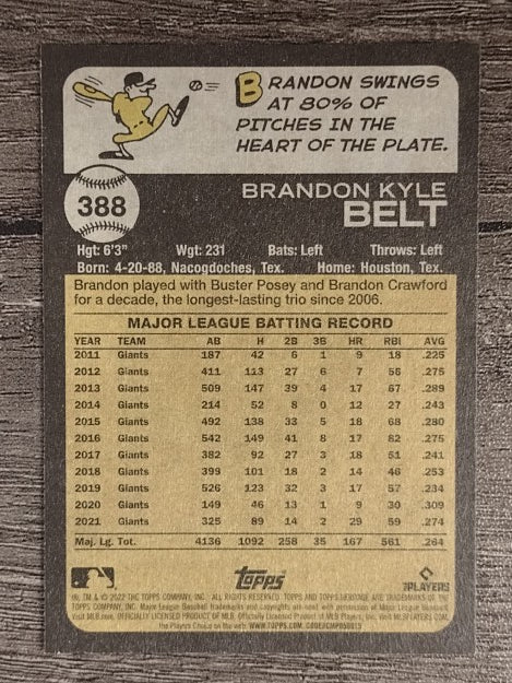 2022 Topps Heritage #388 Brandon Belt