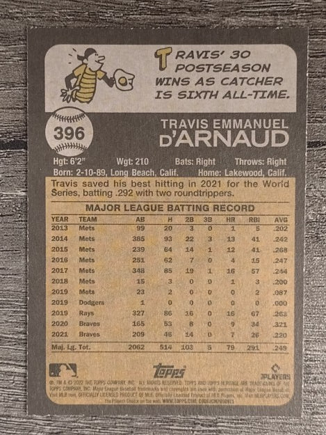 2022 Topps Heritage #396 Travis d'Arnaud