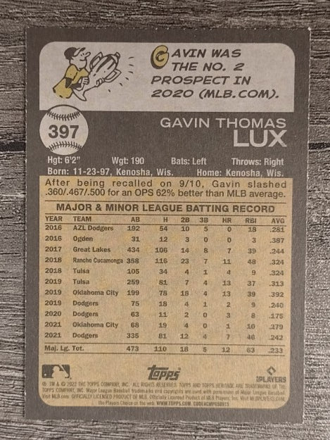 2022 Topps Heritage #397 Gavin Lux