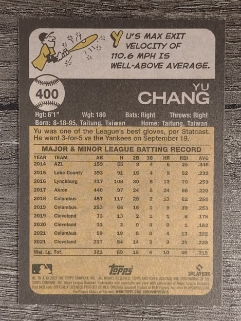 2022 Topps Heritage #400 Yu Chang