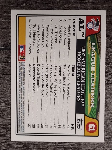 2008 Topps #61 Alex Rodriguez/Carlos Pena/David Ortiz