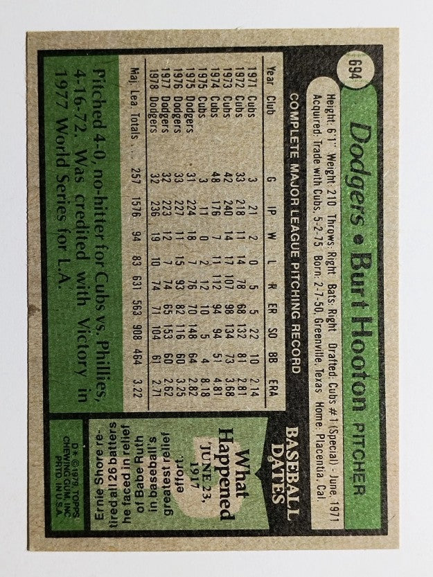 1979 Topps #694 Burt Hooton (VGEX)