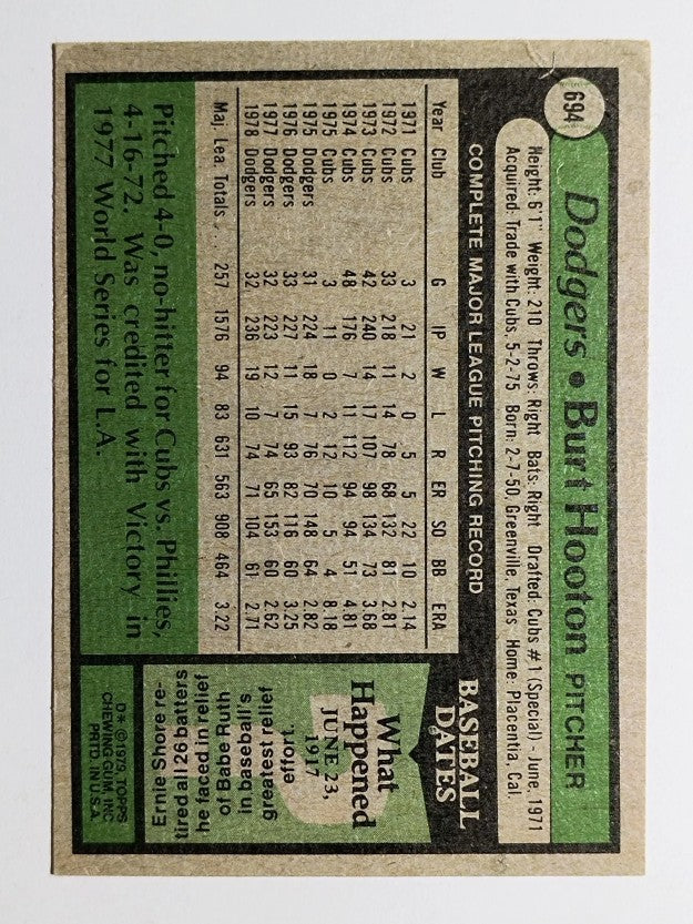 1979 Topps #694 Burt Hooton (GOOD)