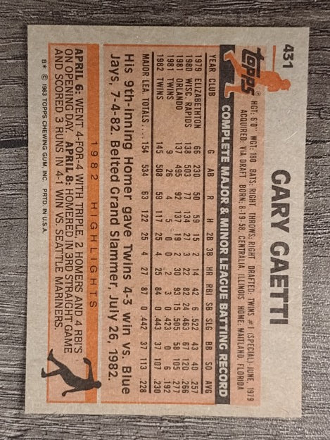 1983 Topps #431 Gary Gaetti RC