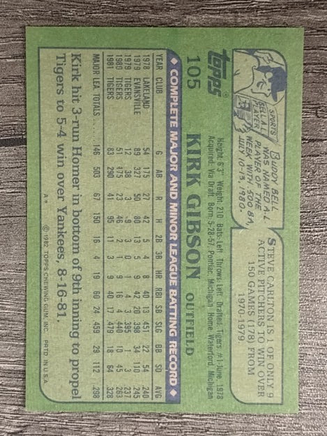 1982 Topps #105 Kirk Gibson