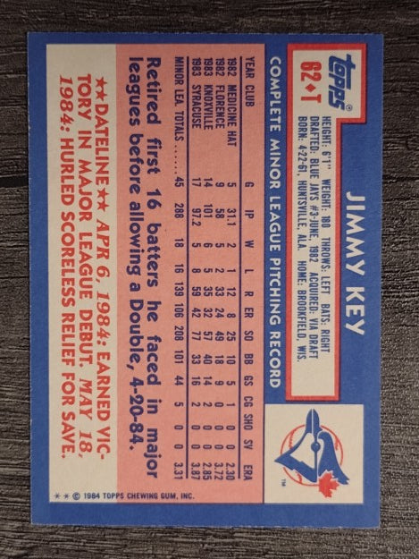 1984 Topps Traded #62T Jimmy Key XRC