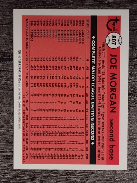 2001 Topps Traded #T127 Joe Morgan 81