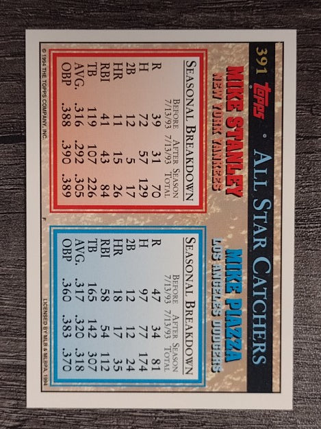 1994 Topps Gold #391 Mike Stanley/Mike Piazza AS