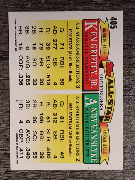 1993 Topps #405 Andy Van Slyke/Ken Griffey Jr. AS
