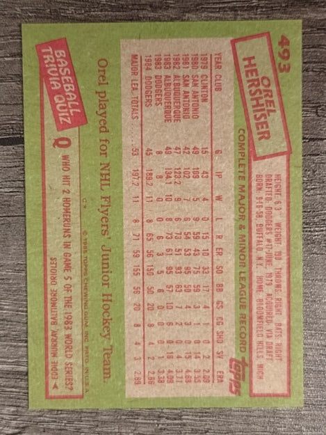 1985 Topps #493 Orel Hershiser RC