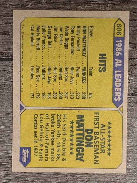 1987 Topps #606A Don Mattingly AS NoTM