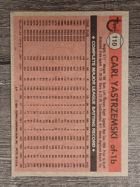 1981 Topps #110 Carl Yastrzemski