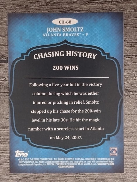 2013 Topps Chasing History #CH68 John Smoltz