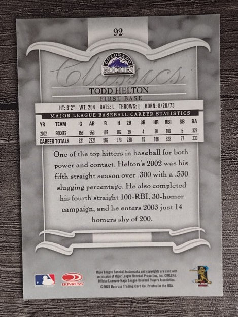 2003 Donruss Classics #92 Todd Helton