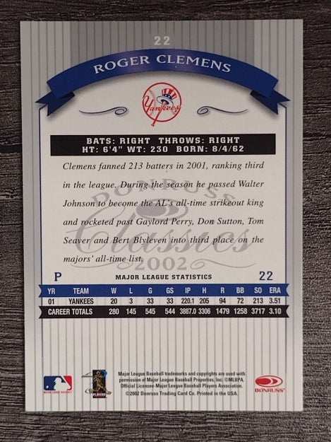 2002 Donruss Classics #22 Roger Clemens