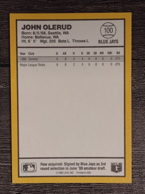 1990 Donruss Best AL #100 John Olerud