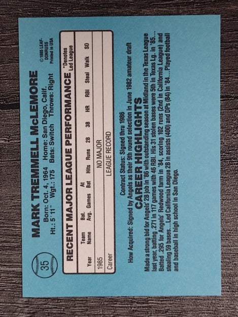 1986 Donruss #35 Mark McLemore RC