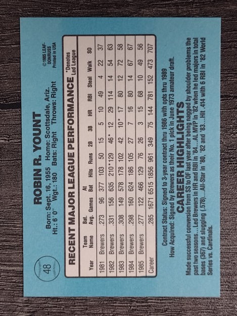1986 Donruss #48 Robin Yount