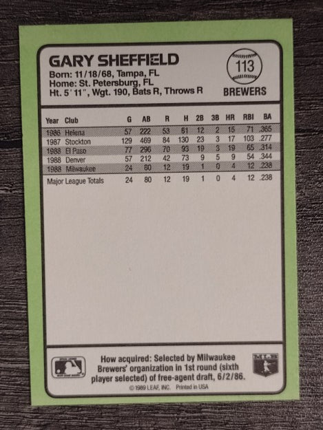 1989 Donruss Baseball's Best #113 Gary Sheffield (NM)