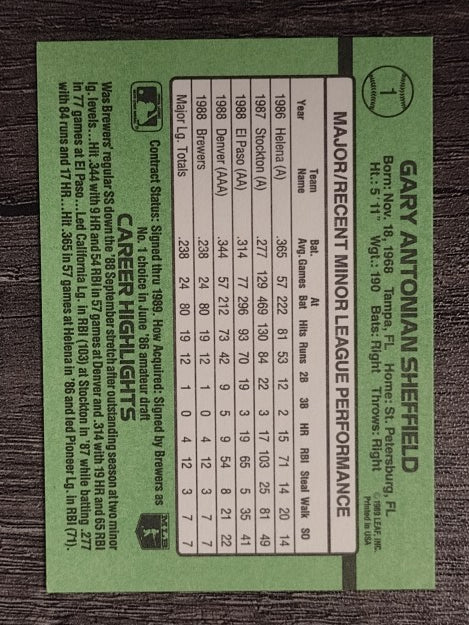 1989 Donruss Rookies #1 Gary Sheffield (NM)