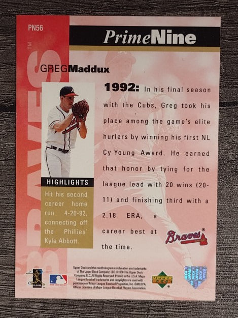 1998 Upper Deck Prime Nine #PN56 Greg Maddux/1992