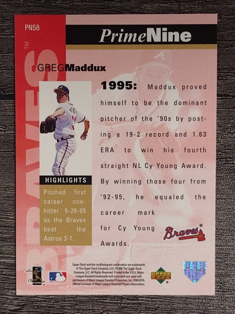 1998 Upper Deck Prime Nine #PN58 Greg Maddux/1995