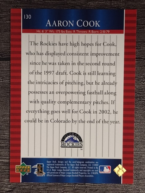 2002 Upper Deck World Series Heroes #130 Aaron Cook PH RC