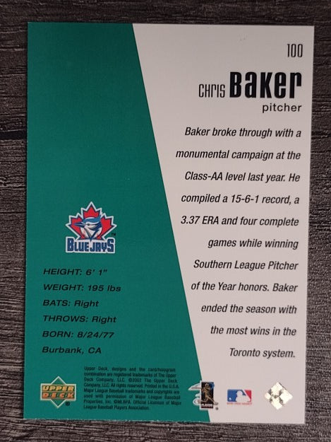 2002 Upper Deck Diamond Connection #100 Chris Baker DC RC