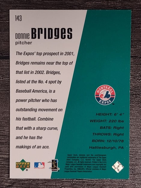 2002 Upper Deck Diamond Connection #143 Donnie Bridges DC