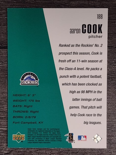 2002 Upper Deck Diamond Connection #188 Aaron Cook DC RC