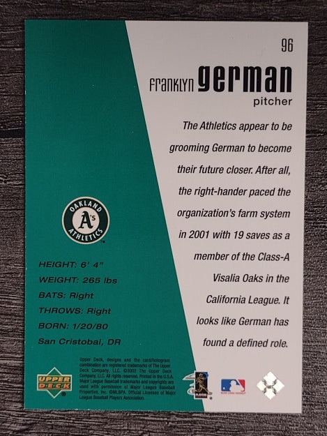 2002 Upper Deck Diamond Connection #96 Franklyn German DC RC (NM)