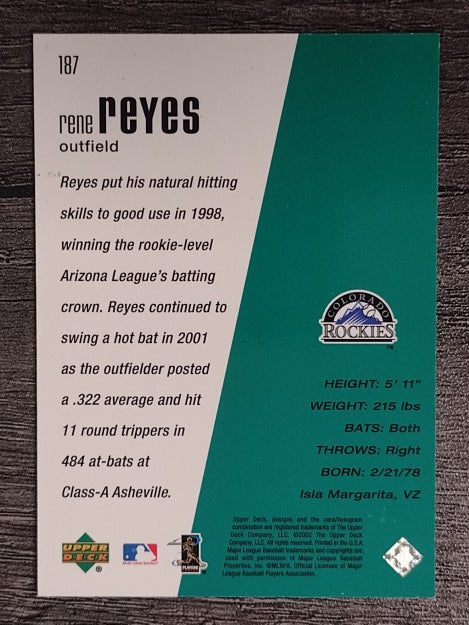 2002 Upper Deck Diamond Connection #187 Rene Reyes DC RC (NM)