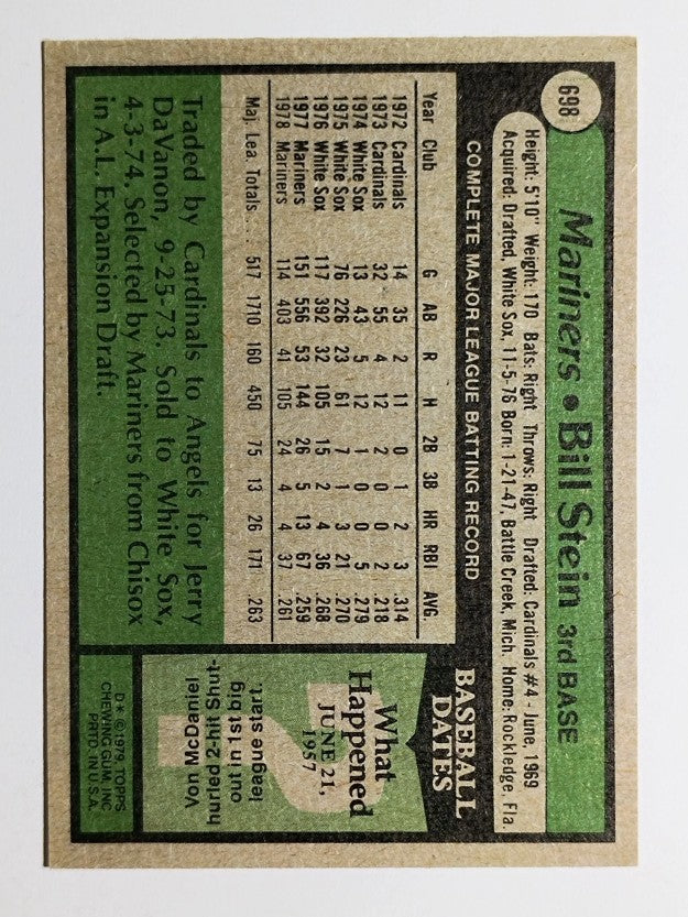 1979 Topps #698 Bill Stein (EXMT)