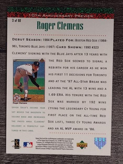1998 Upper Deck 10th Anniversary Preview #3 Roger Clemens