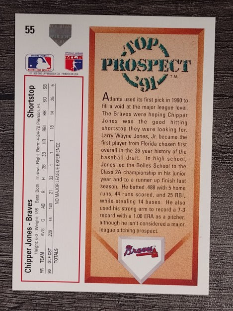 1991 Upper Deck #55 Chipper Jones RC (EXMT)
