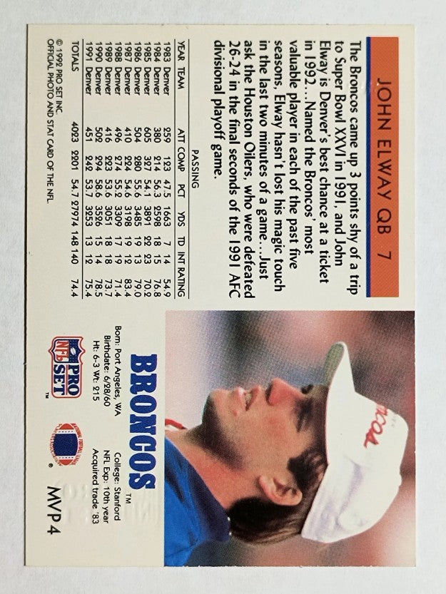 1992 Pro Set Gold MVPs #MVP4 John Elway