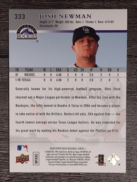 2008 Upper Deck #333 Josh Newman RC