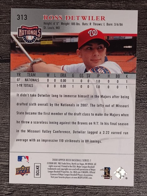2008 Upper Deck #313 Ross Detwiler RC