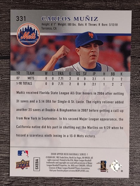 2008 Upper Deck #331 Carlos Muniz RC