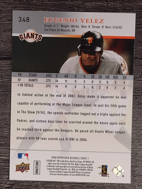 2008 Upper Deck #348 Eugenio Velez RC