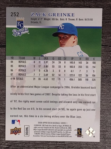 2008 Upper Deck #252 Zack Greinke