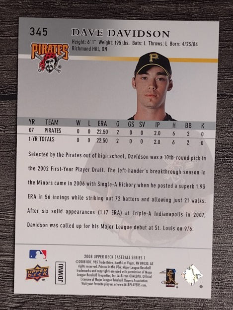 2008 Upper Deck #345 Dave Davidson RC