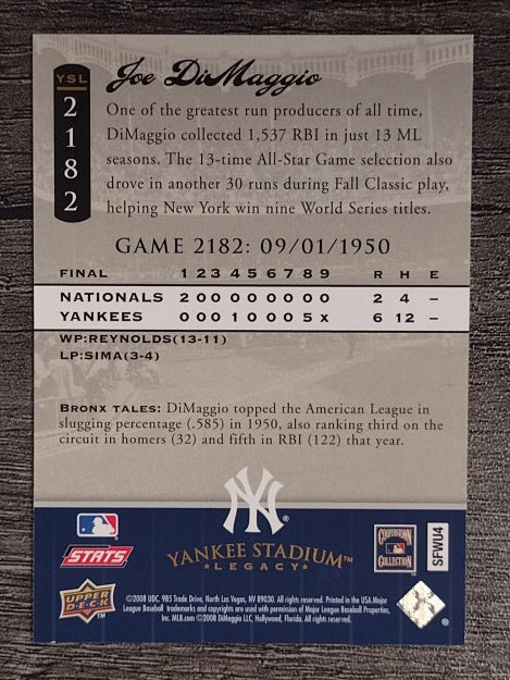2008 Upper Deck Yankee Stadium Legacy Collection #2182 Joe DiMaggio